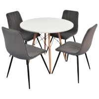 Обеденные стол со стульями Evelin DT 401-1+4 (XR-154B-57-2) Круглая/ ДСП/ Тёмно-серый