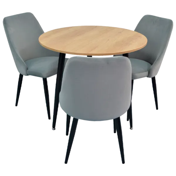 Обеденные стол со стульями Evelin DT 404-2+3 (LC-640B-51-1) Круглая/ ДСП/ Светло-серый photo 1