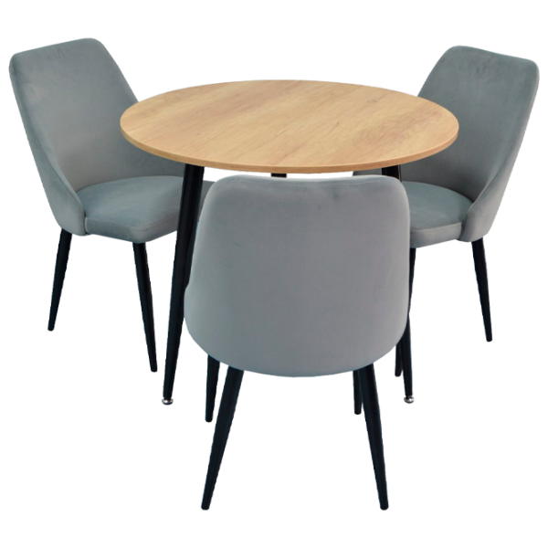 Обеденные стол со стульями Evelin DT 404-2+3 (LC-640B-51-1) Круглая/ ДСП/ Светло-серый photo 1