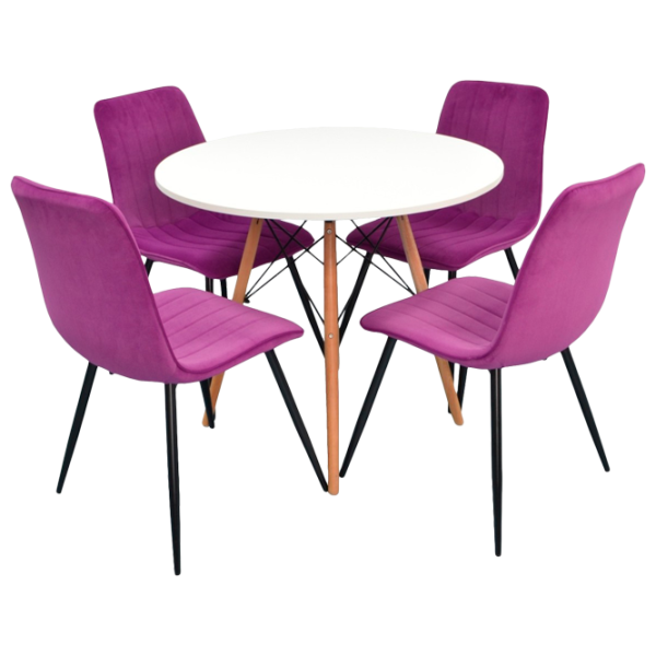Обеденные стол со стульями Evelin DT 401-1+4 (XR-154B-38-1) Круглая/ ДСП/ Сиреневый photo 1