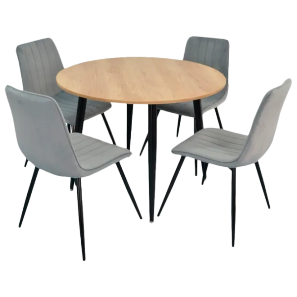 Обеденные стол со стульями Evelin DT 402-2+4 (XR-154B-51-1) Круглая/ ДСП/ Светло-серый photo 1