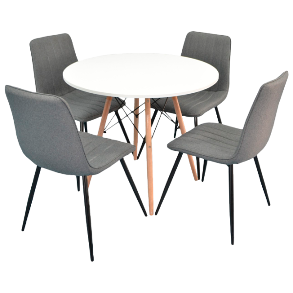 Обеденные стол со стульями Evelin DT 401-1+4 (XR-154B-51) Круглая/ ДСП/ Светло-серый photo 1 Обеденные стол со стульями Evelin DT 401-1+4 (XR-154B-51) Круглая/ ДСП/ Светло-серый photo 1