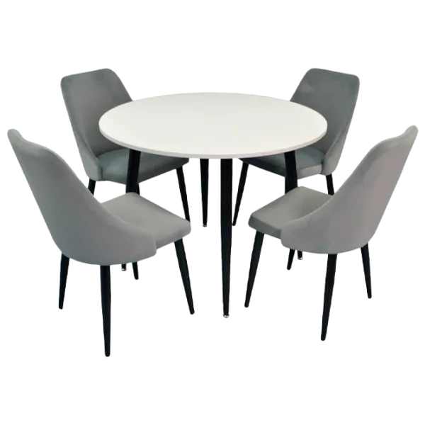 Обеденные стол со стульями Evelin DT 402-3+4 (LC-640B-57) Круглая/ ДСП/ Тёмно-серый photo 1