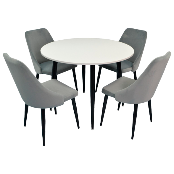 Обеденные стол со стульями Evelin DT 402-3+4 (LC-640B-57) Круглая/ ДСП/ Тёмно-серый photo 1