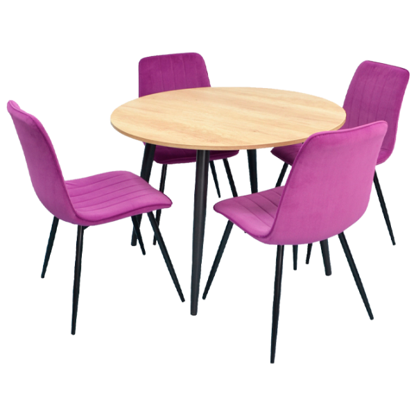 Обеденные стол со стульями Evelin DT 402-2+4 (XR-154B-38-2) Круглая/ ДСП/ Сиреневый photo 1