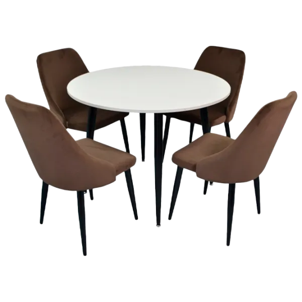 Обеденные стол со стульями Evelin DT 402-3+4 (LC 640B-12) Круглая/ ДСП/ Коричневый photo 1 Обеденные стол со стульями Evelin DT 402-3+4 (LC 640B-12) Круглая/ ДСП/ Коричневый photo 1