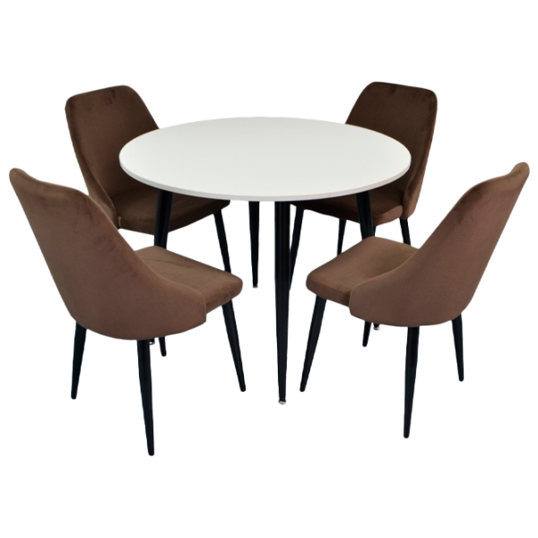 Обеденные стол со стульями Evelin DT 402-3+4 (LC 640B-12) Круглая/ ДСП/ Коричневый photo 1 Обеденные стол со стульями Evelin DT 402-3+4 (LC 640B-12) Круглая/ ДСП/ Коричневый photo 1