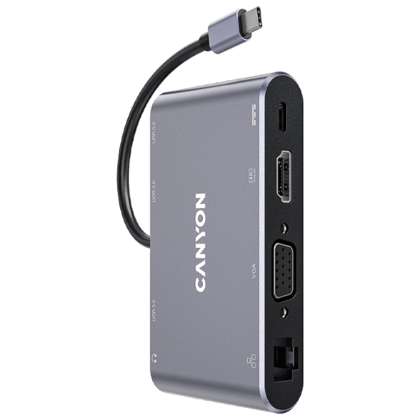 Adapter Canyon DS-14 8-in-1 USB Type-C/ Gray photo 1