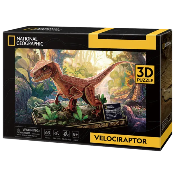 Пазл 3D CubicFun Velociraptor 8+/ Количество деталей: 63 photo 1