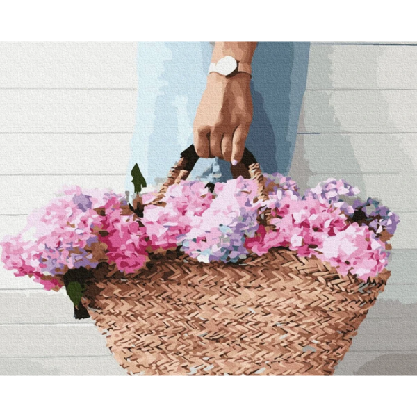 Pictură pe numere BrushMe Coș cu hortenzie GX36620 50 x 40 cm/ Orizontală photo 1