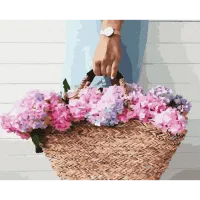 Pictură pe numere BrushMe Coș cu hortenzie GX36620 50 x 40 cm/ Orizontală