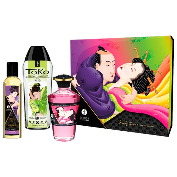 Масло для массажа Shunga Secret Set Fruity Kisses Малина, экзотические фрукты, дыня манго/ Прозрачный photo 1