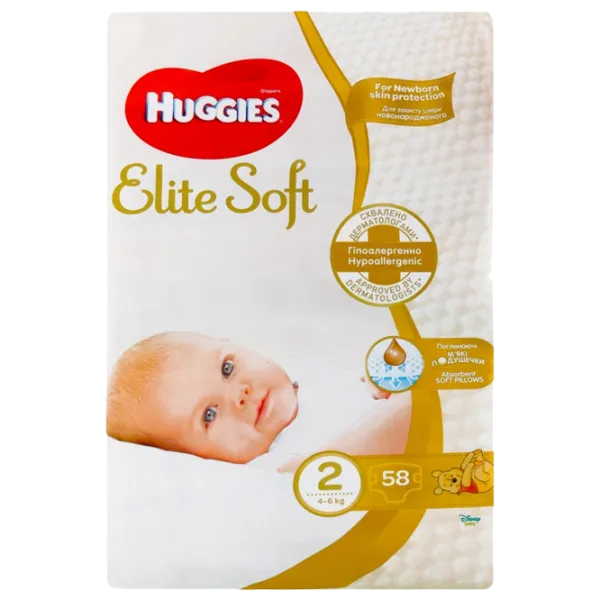 Scutece pentru copii Huggies Elite Soft Jumbo 2 2 4 - 6 kg/ 58 buc. photo 1