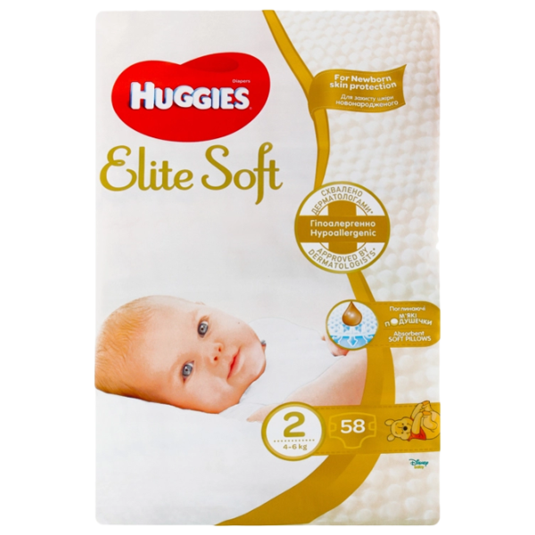 Scutece pentru copii Huggies Elite Soft Jumbo 2 2 4 - 6 kg/ 58 buc. photo 1