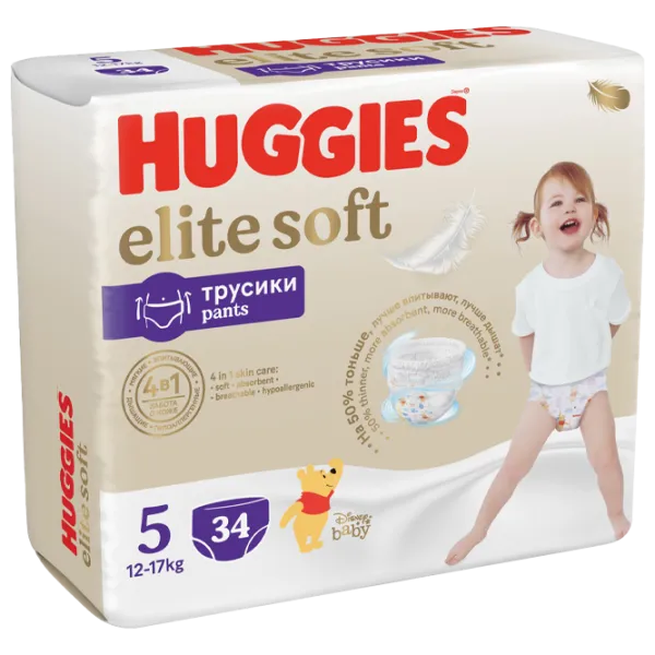 Scutece pentru copii Huggies Elite Soft Pants Mega 5 5 12 - 17 kg / 34 buc. photo 1