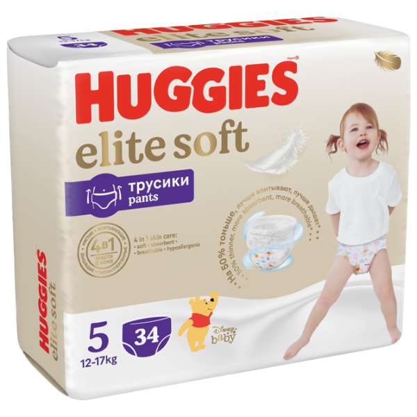 Scutece pentru copii Huggies Elite Soft Pants Mega 5 5 12 - 17 kg / 34 buc. photo 1