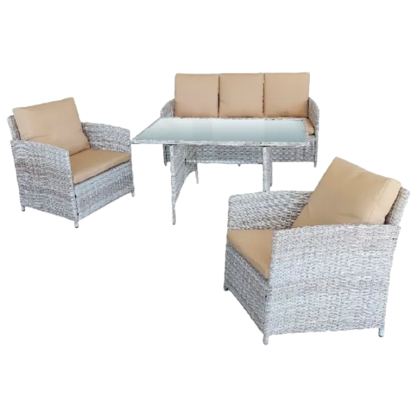 Set mobilă terasă Green Bay Monaco Metal/ Sticlă/ Rattan artificial/ Gray photo 1