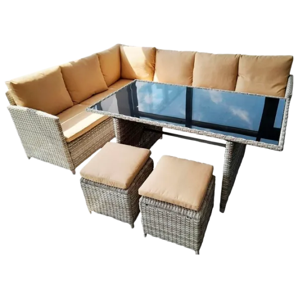 Set mobilă terasă Green Bay Lyon Metal / Sticlă / Rattan artificial / Gray photo 1