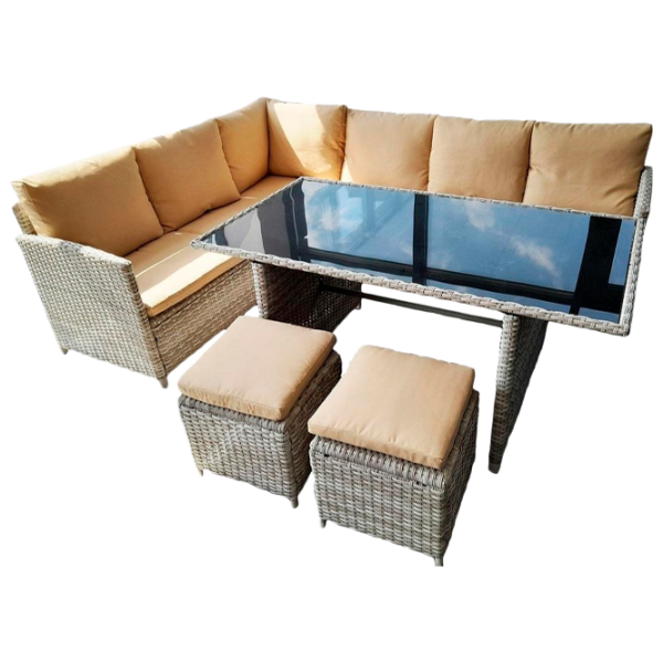 Set mobilă terasă Green Bay Lyon Metal / Sticlă / Rattan artificial / Gray photo 1