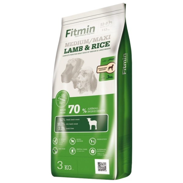 Hrană pentru câini uscată Fitmin Medium maxi 3 kg/ Miel, orez photo 1