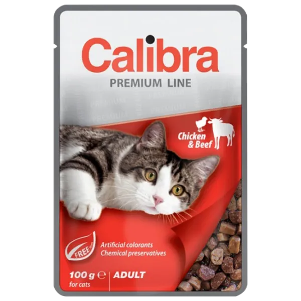 Hrană pentru pisici umedă Calibra Cat pouch Premium Adult 0.1 kg/ Vită, găină photo 1 Hrană pentru pisici umedă Calibra Cat pouch Premium Adult 0.1 kg/ Vită, găină photo 1