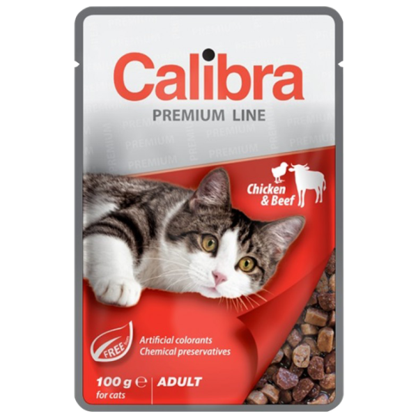 Hrană pentru pisici umedă Calibra Cat pouch Premium Adult 0.1 kg/ Vită, găină photo 1 Hrană pentru pisici umedă Calibra Cat pouch Premium Adult 0.1 kg/ Vită, găină photo 1