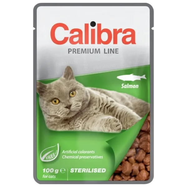 Корм для кошек влажный Calibra Cat pouch Premium стерилизование 0.1 кг/ Лосось photo 1 Корм для кошек влажный Calibra Cat pouch Premium стерилизование 0.1 кг/ Лосось photo 1