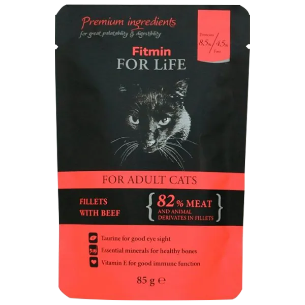 Корм для кошек влажный Fitmin For Life pouch Adult 85 г/ Говядина photo 1 Корм для кошек влажный Fitmin For Life pouch Adult 85 г/ Говядина photo 1