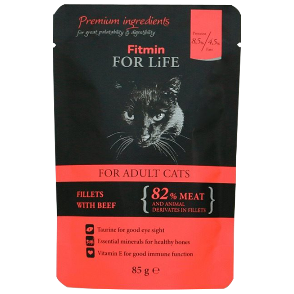 Корм для кошек влажный Fitmin For Life pouch Adult 85 г/ Говядина photo 1 Корм для кошек влажный Fitmin For Life pouch Adult 85 г/ Говядина photo 1