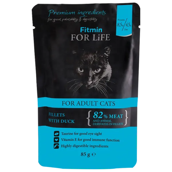 Корм для кошек влажный Fitmin For Life pouch Adult 85 г/ Утка photo 1 Корм для кошек влажный Fitmin For Life pouch Adult 85 г/ Утка photo 1