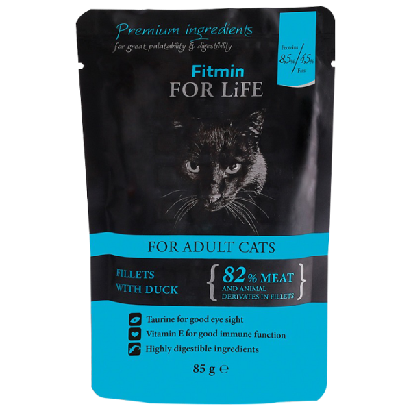 Корм для кошек влажный Fitmin For Life pouch Adult 85 г/ Утка photo 1 Корм для кошек влажный Fitmin For Life pouch Adult 85 г/ Утка photo 1