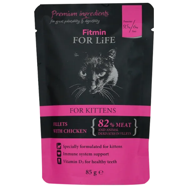 Hrană pentru pisici umedă Fitmin For Life pouch pisoi 85 g/ Găină photo 1 Hrană pentru pisici umedă Fitmin For Life pouch pisoi 85 g/ Găină photo 1