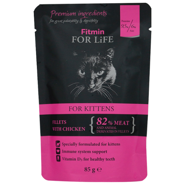Hrană pentru pisici umedă Fitmin For Life pouch pisoi 85 g/ Găină photo 1 Hrană pentru pisici umedă Fitmin For Life pouch pisoi 85 g/ Găină photo 1