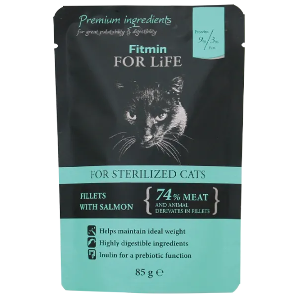Hrană pentru pisici umedă Fitmin For Life pouch sterilizate 85 g/ Somon photo 1 Hrană pentru pisici umedă Fitmin For Life pouch sterilizate 85 g/ Somon photo 1