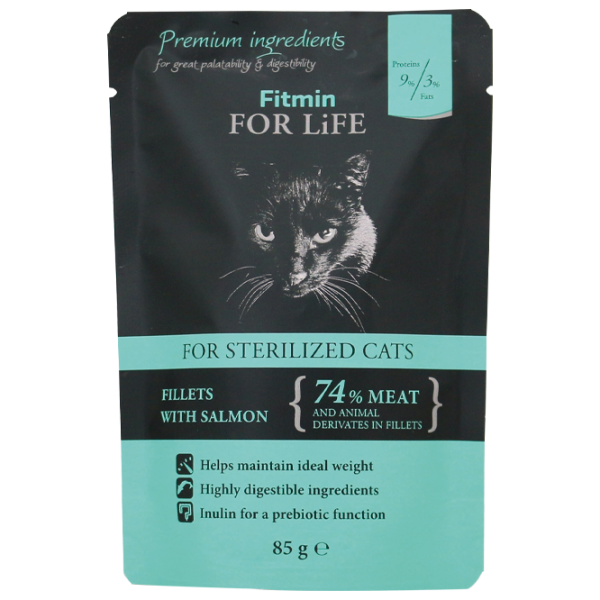 Hrană pentru pisici umedă Fitmin For Life pouch sterilizate 85 g/ Somon photo 1 Hrană pentru pisici umedă Fitmin For Life pouch sterilizate 85 g/ Somon photo 1