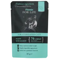 Корм для кошек влажный Fitmin For Life pouch стерилизование 85 г/ Лосось