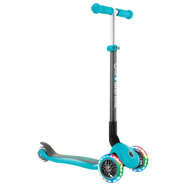 Trotinetă pentru copii cu trei roți Globber Primo Foldable Lights (7239-004) 50 kg/ Teal photo 1 Trotinetă pentru copii cu trei roți Globber Primo Foldable Lights (7239-004) 50 kg/ Teal photo 1