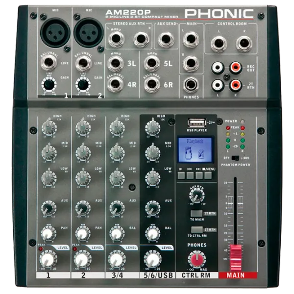 Mixer Analog Phonic AM 220P activ / 20 Hz - 20 kHz / Black photo 1 Mixer Analog Phonic AM 220P activ / 20 Hz - 20 kHz / Black photo 1
