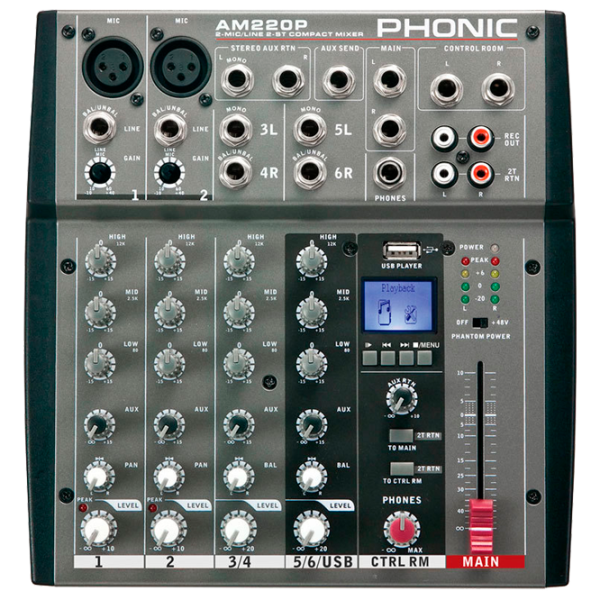 Mixer Analog Phonic AM 220P activ / 20 Hz - 20 kHz / Black photo 1 Mixer Analog Phonic AM 220P activ / 20 Hz - 20 kHz / Black photo 1