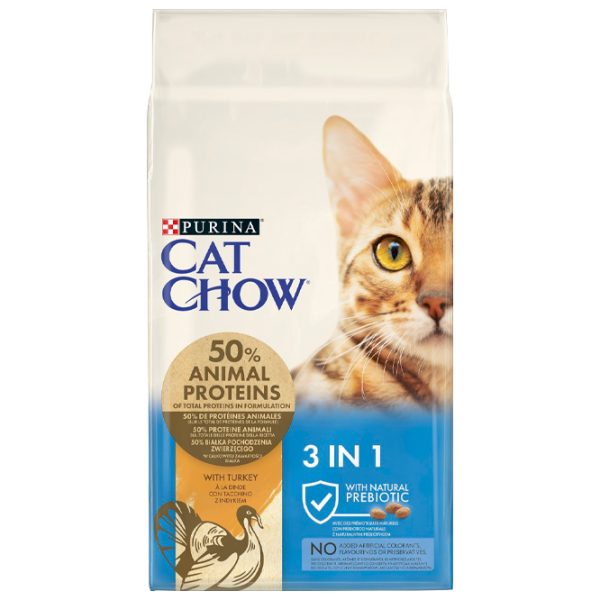 Корм для кошек сухой Purina Cat Chow Feline 3 in 1 72561 15 кг/ Индейка photo 1