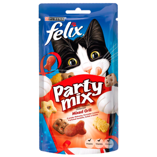 Hrană pentru pisici uscată Purina Felix Party Mix Mixed Grill 72741 0.06 kg/ Vită, găină, somon photo 1 Hrană pentru pisici uscată Purina Felix Party Mix Mixed Grill 72741 0.06 kg/ Vită, găină, somon photo 1