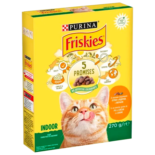 Корм для кошек сухой Purina Friskies Indoor 76865 0.27 кг/ Курица, овощи photo 1 Корм для кошек сухой Purina Friskies Indoor 76865 0.27 кг/ Курица, овощи photo 1