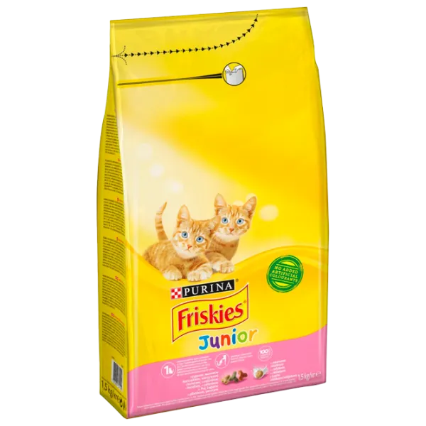 Корм для кошек сухой Purina Friskies Junior 72881 1.5 кг/ Курица, молоко, овощи photo 1 Корм для кошек сухой Purina Friskies Junior 72881 1.5 кг/ Курица, молоко, овощи photo 1