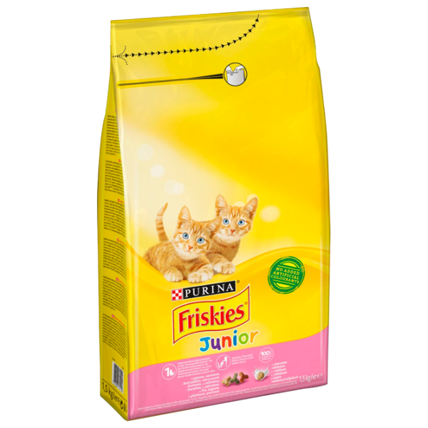 Корм для кошек сухой Purina Friskies Junior 72881 1.5 кг/ Курица, молоко, овощи photo 1 Корм для кошек сухой Purina Friskies Junior 72881 1.5 кг/ Курица, молоко, овощи photo 1