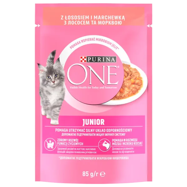 Корм для кошек влажный Purina One Junior 73021 85 г/ Лосось, морковь photo 1