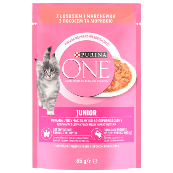 Корм для кошек влажный Purina One Junior 73021 85 г/ Лосось, морковь photo 1