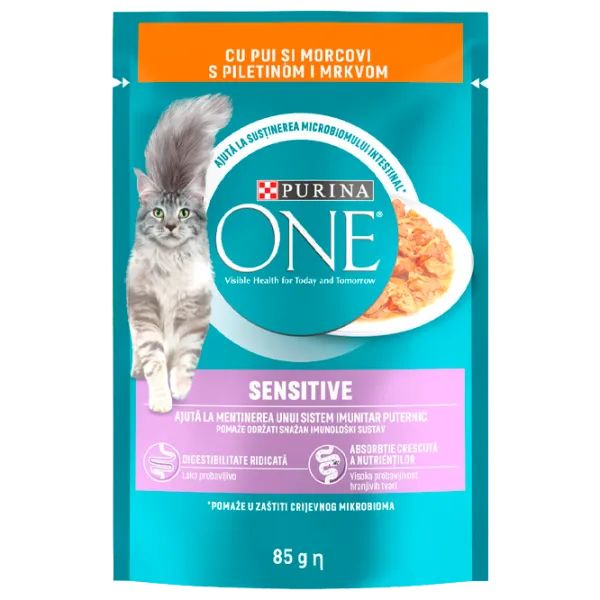 Hrană pentru pisici umedă Purina One Sensitive 73101 85 g/ Găină, morcov photo 1