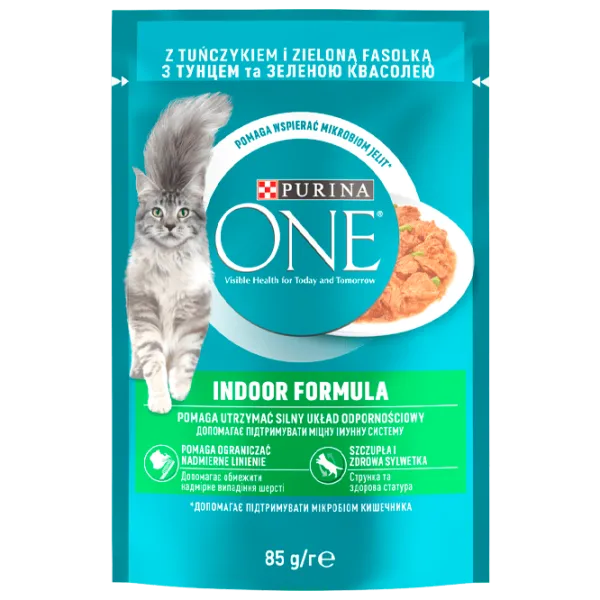 Корм для кошек влажный Purina One Indoor Formula 73001 85 г/ Тунец, горох photo 1