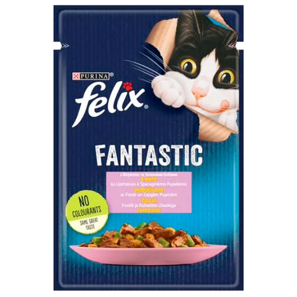 Корм для кошек влажный Purina Felix Fantastic 72704 85 г/ Форель, стручковая фасоль photo 1