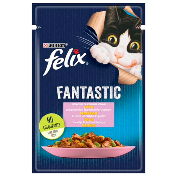 Корм для кошек влажный Purina Felix Fantastic 72704 85 г/ Форель, стручковая фасоль photo 1